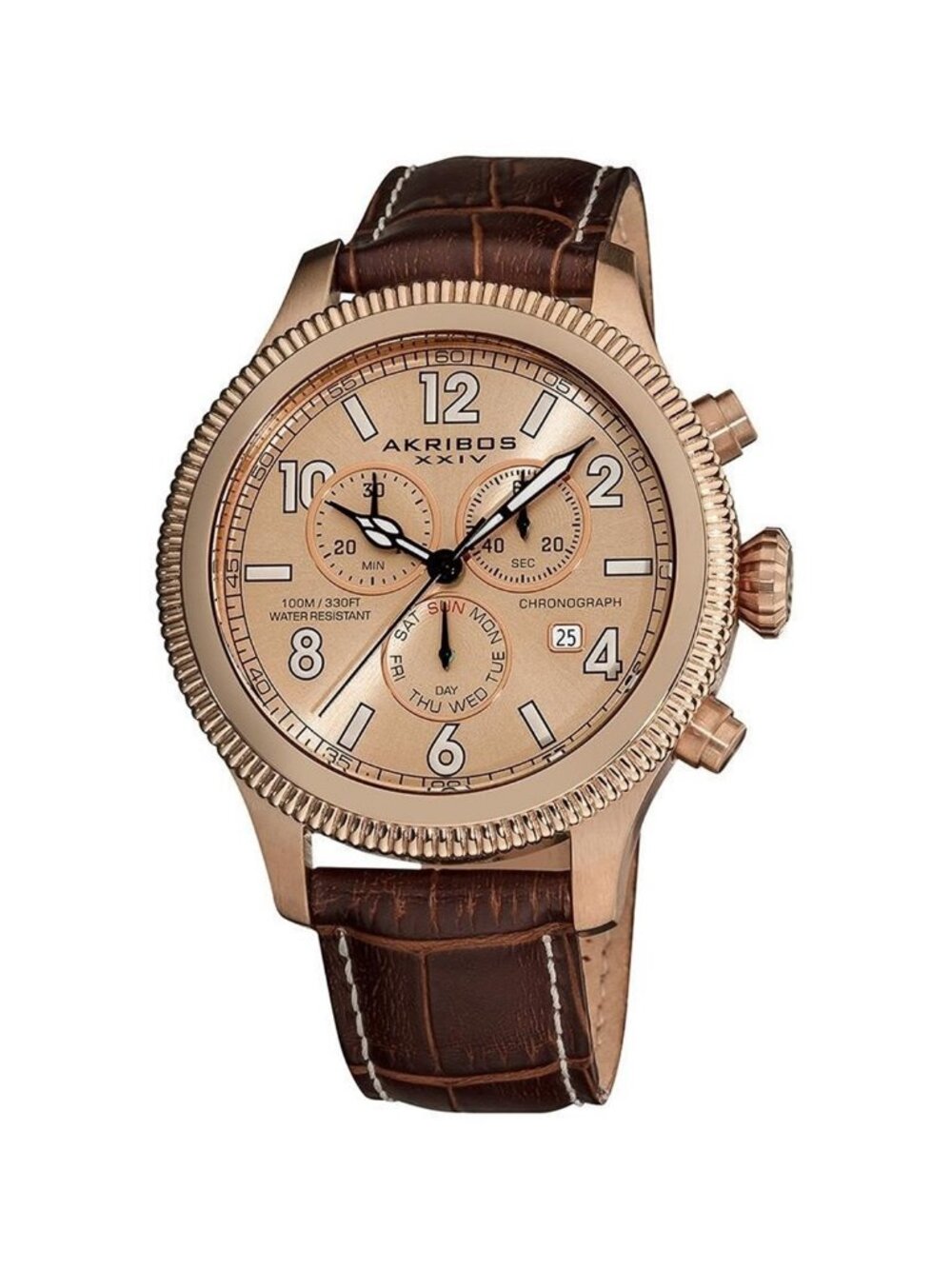 NWT Akribos XXIV Akribos Ultimate Chronograph Rose Gold-Tone Men's Watch